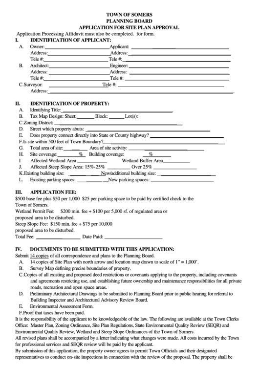 Application For Site Plan Approval Form - Town Of Somers, New York Printable pdf