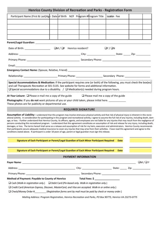 Fillable Registration Form Printable pdf