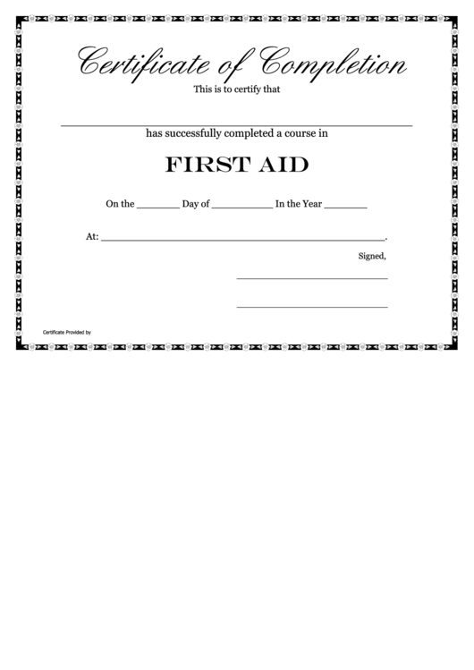 First Aid - Certificate Of Completion Template Printable pdf