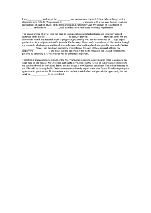 J1 Visa Authorization Letter Template Printable Pdf Download