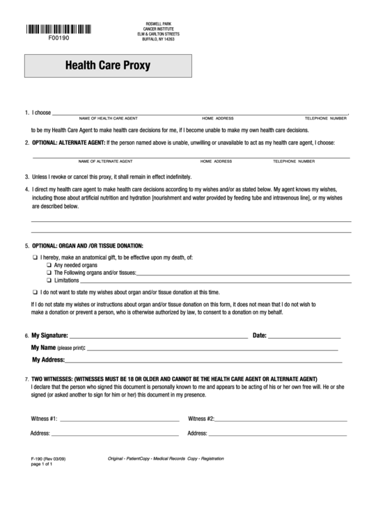 Form F-190 - Health Care Proxy Form