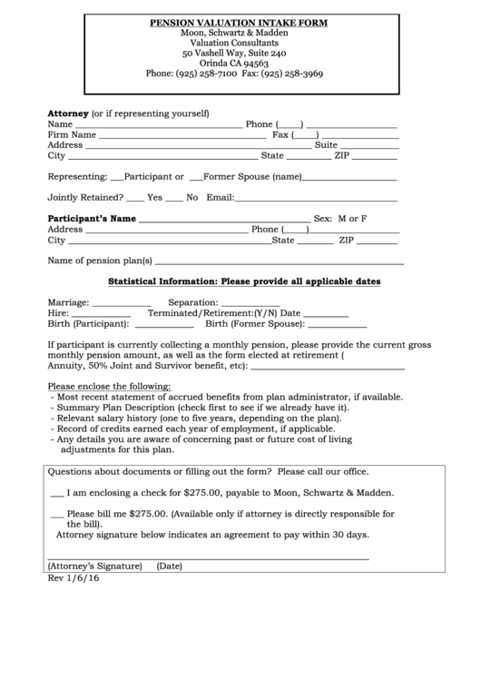 Pension Valuation Intake Form