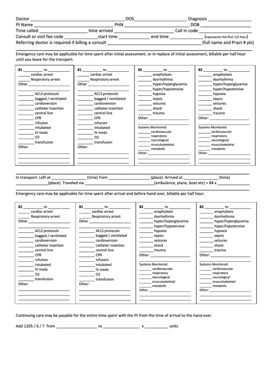 Emergency Medical Care Information Template Printable pdf