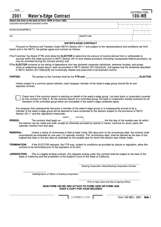 california-form-100-we-water-s-edge-contract-2001-printable-pdf