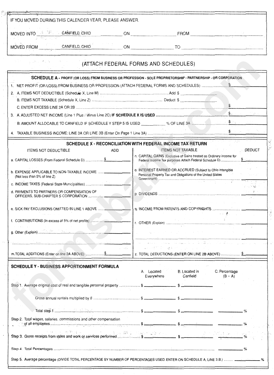 Form R - Canfield City Income Tax Return - 2006