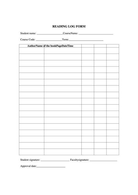 Reading Log Form Printable pdf