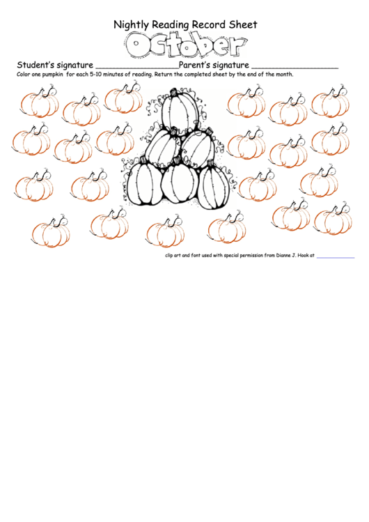 October Nightly Reading Record Sheet - Pumpkin Printable pdf