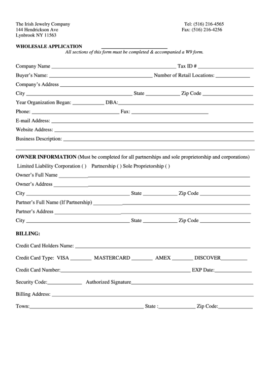Wholesale Application Form Printable pdf