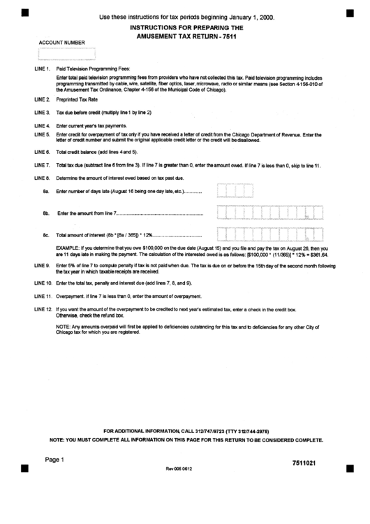 Instructions For Preparing The Amusement Tax Return Form - 7511 Printable pdf