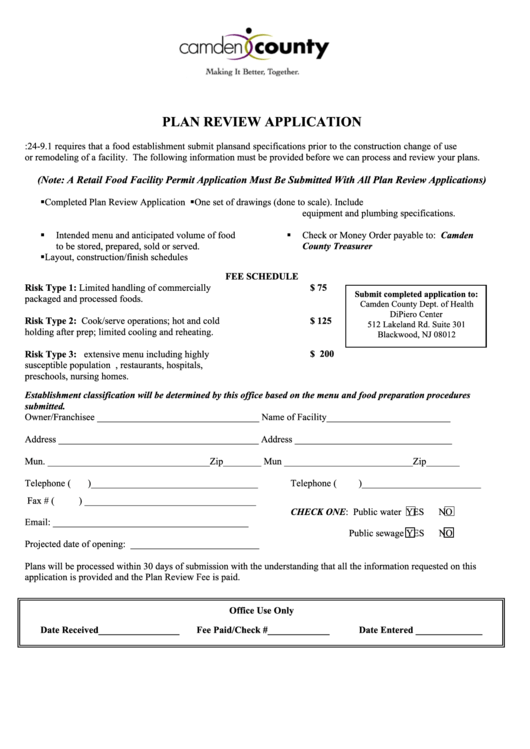 Plan Review Application - Camden Coutny, New Jersey Printable pdf