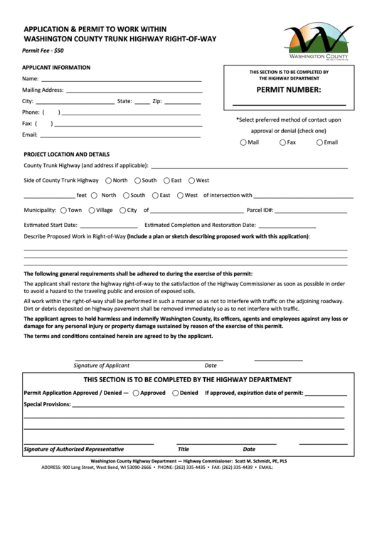 Fillable Application And Permit To Work Form Printable pdf