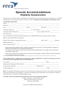 Special Accommodations Eligibility Questionnaire Form - Finra Printable pdf