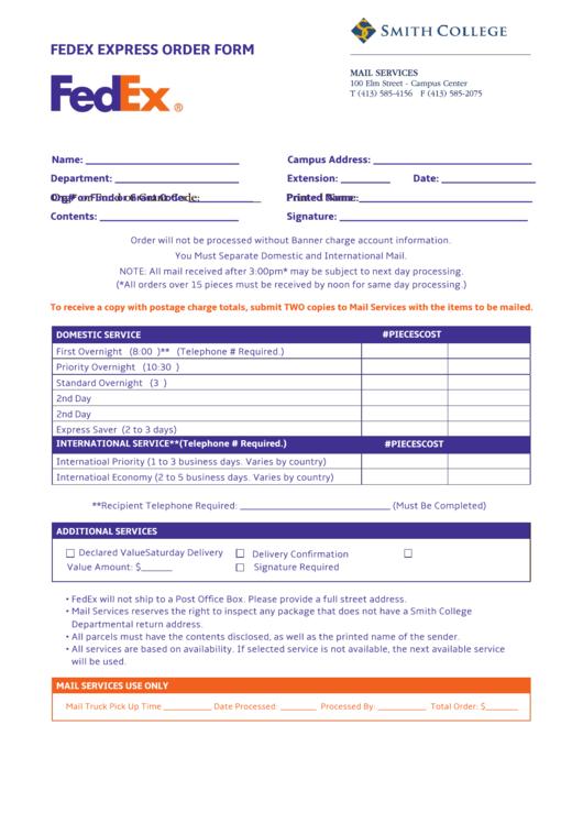Fillable Fedex Express Order Form Printable pdf