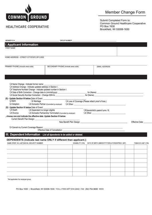 Member Change Form Printable pdf