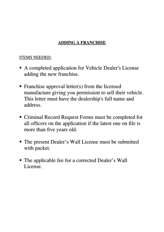 Form Cs-042 - Application For Vehicle Dealer's License