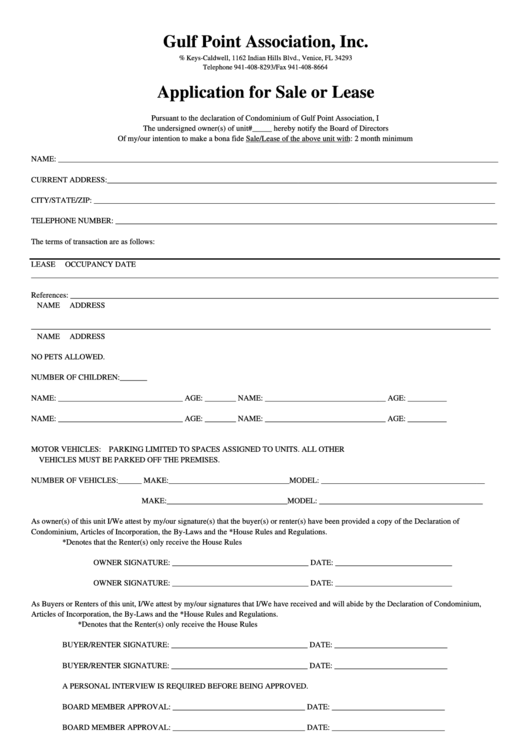 Application For Sale Or Lease Form Printable pdf