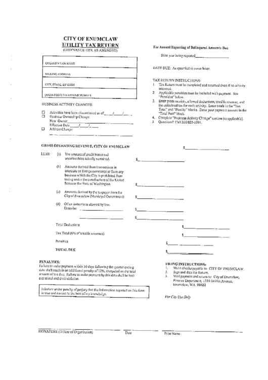 Utility Tax Return Form - City Of Enumclaw, Washington Printable pdf