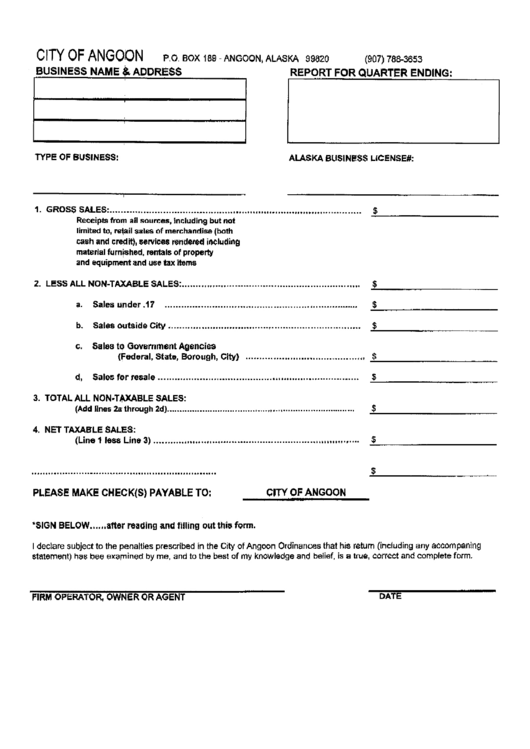 Business Name & Address Form - City Of Angoon, Alaska Printable pdf