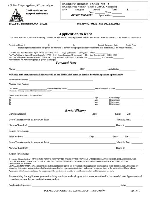 Application To Rent Form Printable pdf
