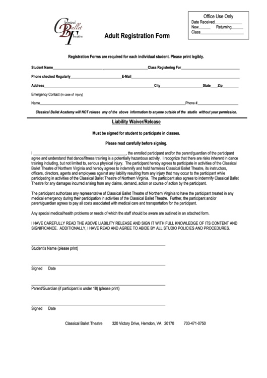 Adult Registration Form Printable pdf