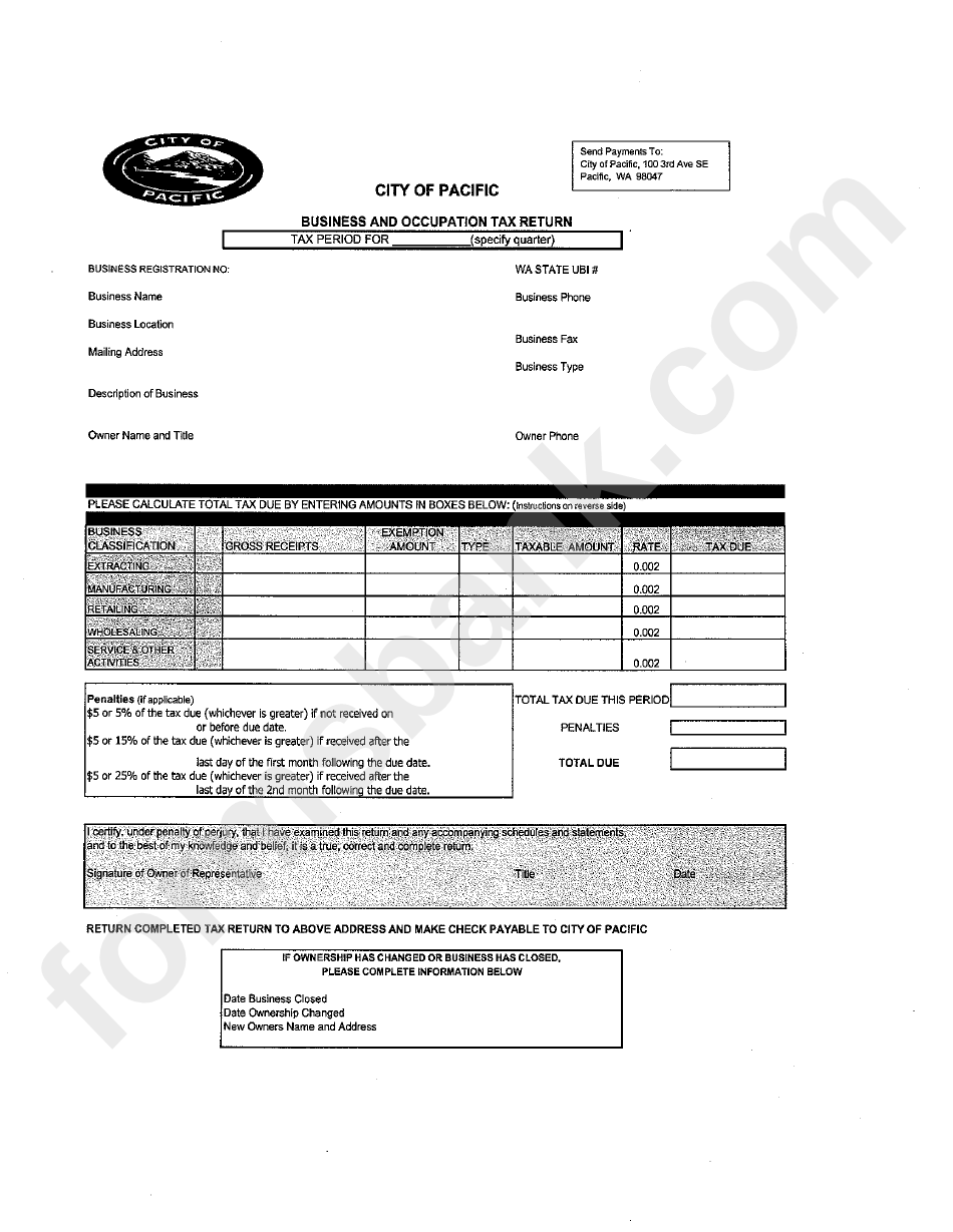 Business And Occupation Tax Return Form