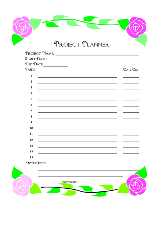 Project Planner Template - Roses Printable pdf