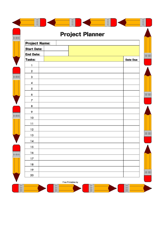Project Planner Template - Pencil Frame Printable pdf