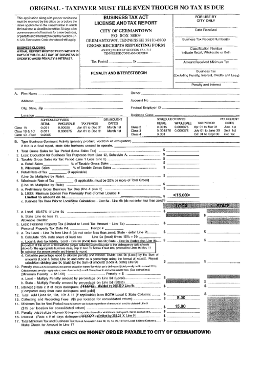 Business Tax Act License And Tax Report Form Printable pdf