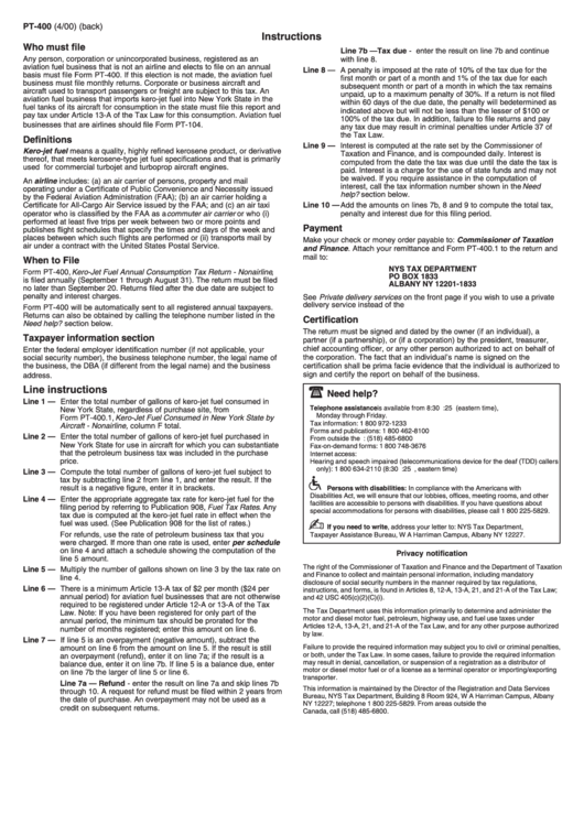 Form Pt-400 - Instructions Printable pdf