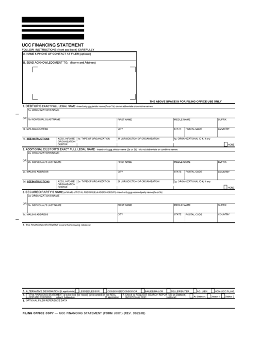 Form Ucc1 - Ucc Financing Statement Printable pdf