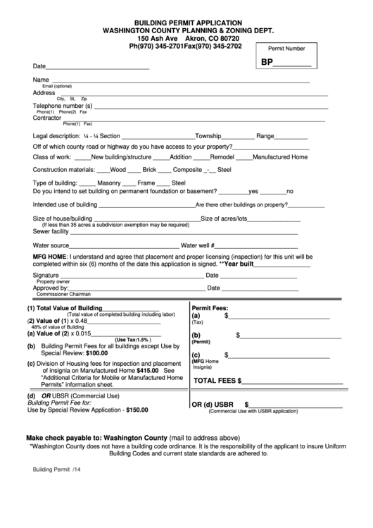 Building Permit Application Form - 2014 Printable pdf