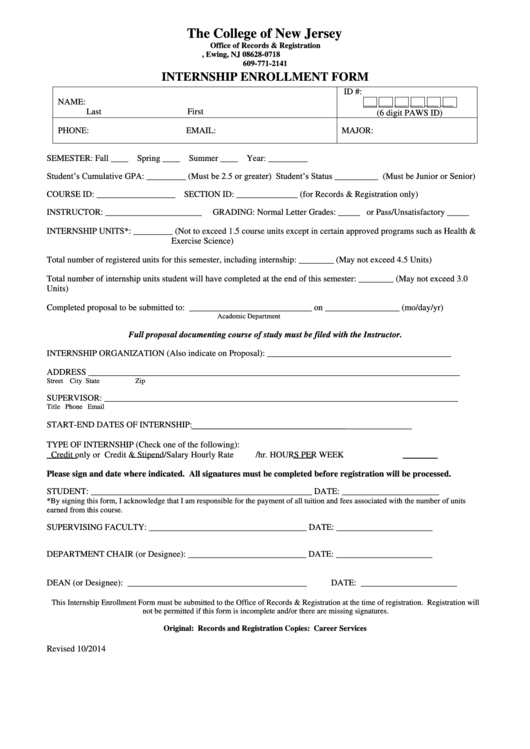 Internship Enrollment Form Printable pdf