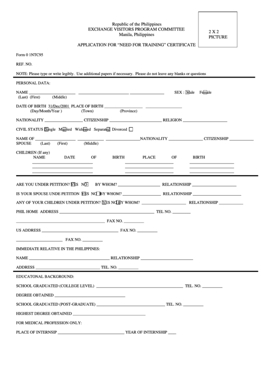 Application For "Need For Training" Certificate Form - Republic Of The Philippines Printable pdf