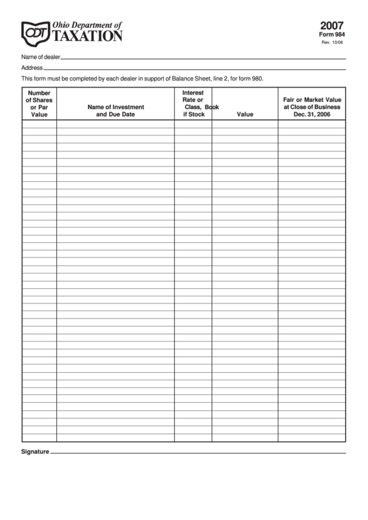Form 984 - Ohio Department Of Taxation - 2007 Printable pdf