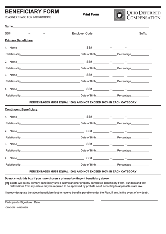 Fillable Beneficiary Form printable pdf download