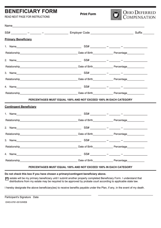 Fillable Beneficiary Designation Form Sample Edit Print Download 