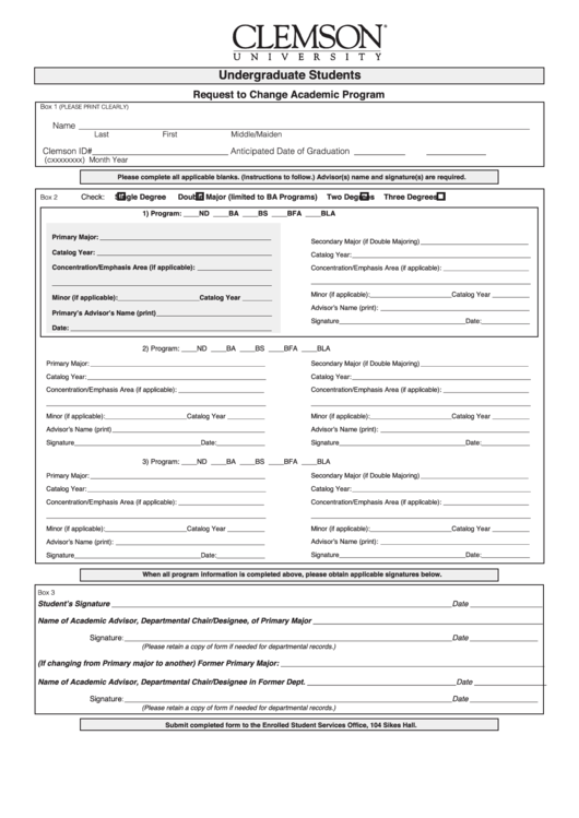 Fillable Request To Change Academic Program Printable pdf