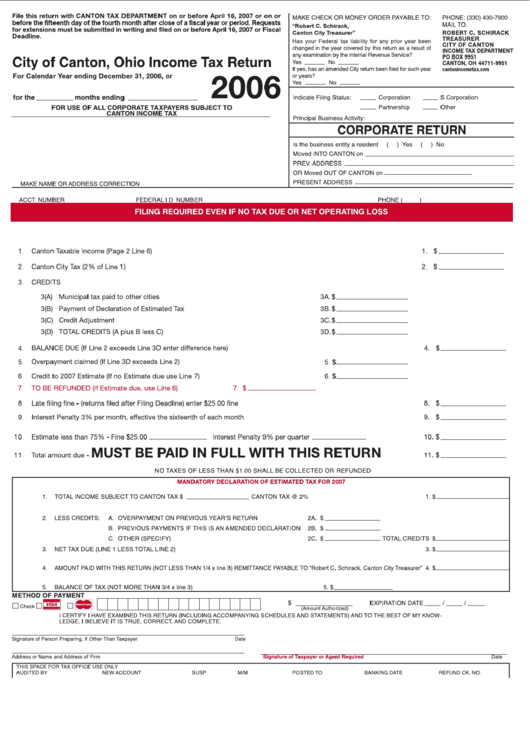 Form Ty - Income Tax Return - 2006 Printable pdf