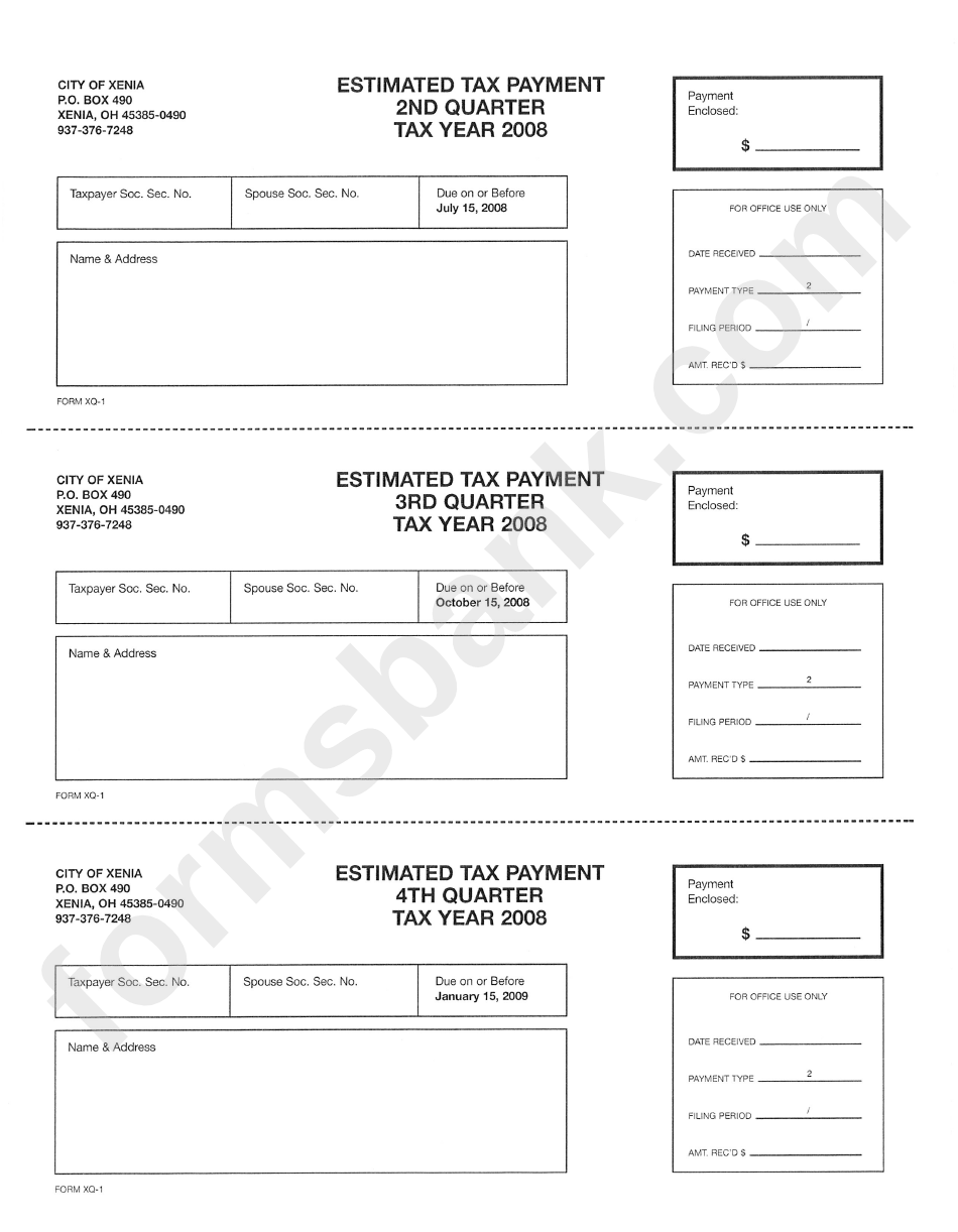 Form Xq-1 - Estimated Tax Payment 2nd Quarter Tax Year 2008