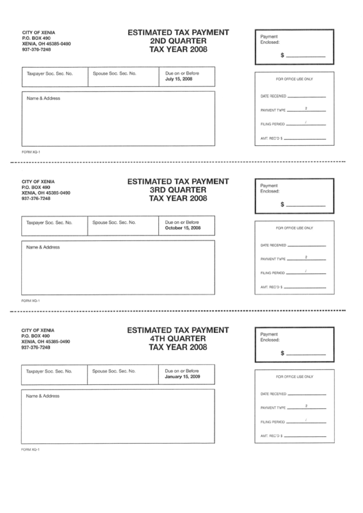 Form Xq-1 - Estimated Tax Payment 2nd Quarter Tax Year 2008 Printable pdf