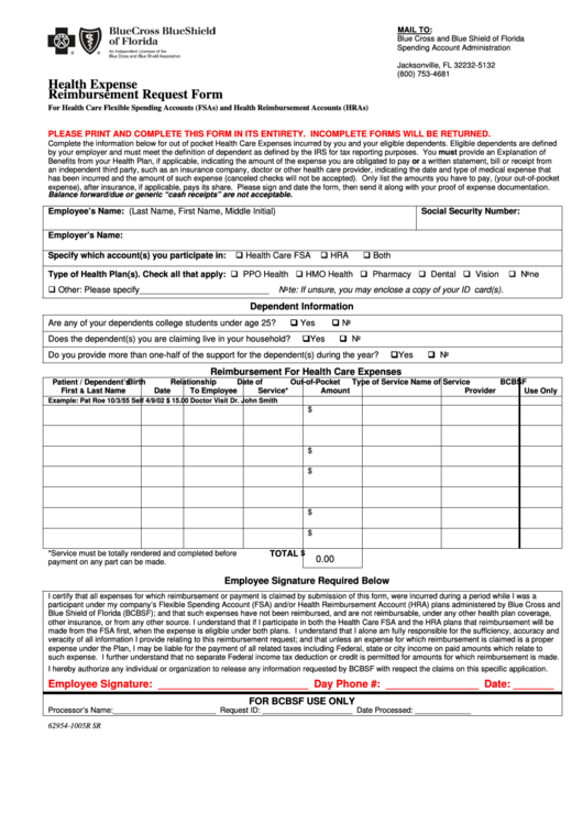 Fillable Health Expense Reimbursement Request Form Printable Pdf Download