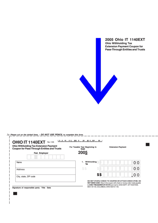Form It 1140ext-2005 - Ohio Withholding Tax Extension Payment Coupon For Pass-Through Entities And Trusts Printable pdf