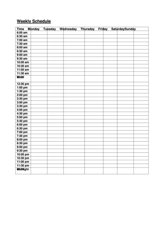 Fillable Weekly Schedule Template Printable pdf