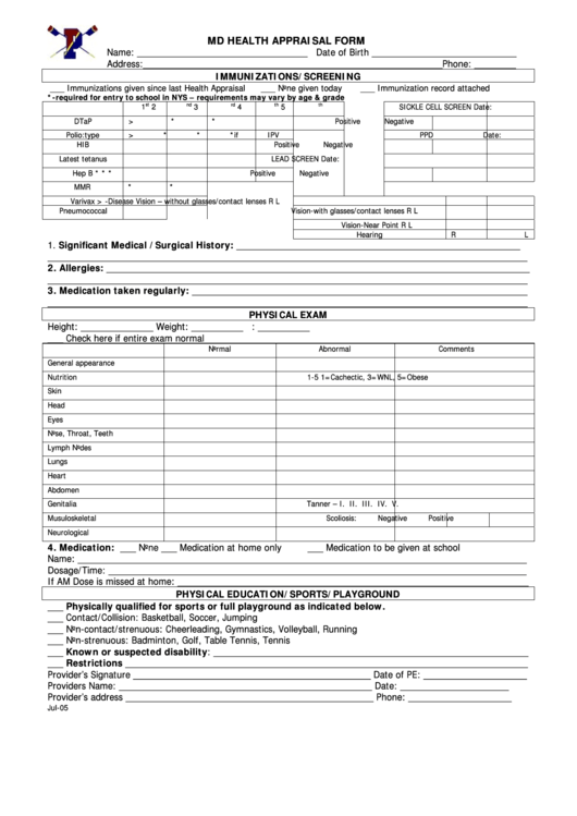 M.d.health Appraisal Form Printable pdf