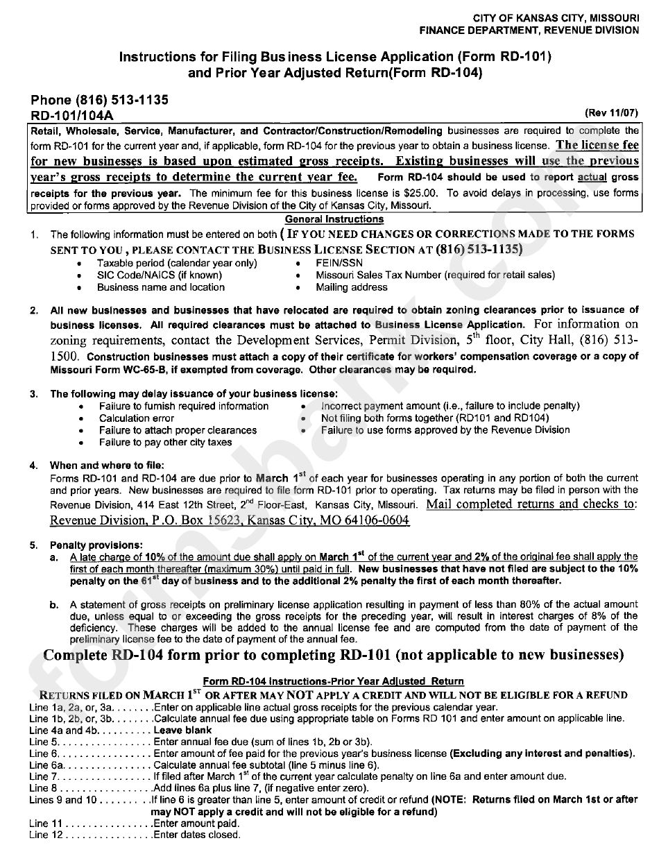 Form Rd-101 - Business License Application