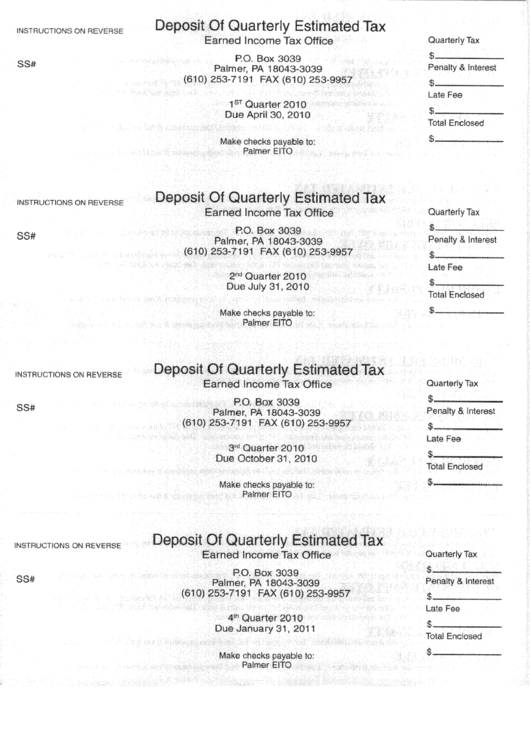 Deposit Form For Quarterly Estimated Tax Printable pdf