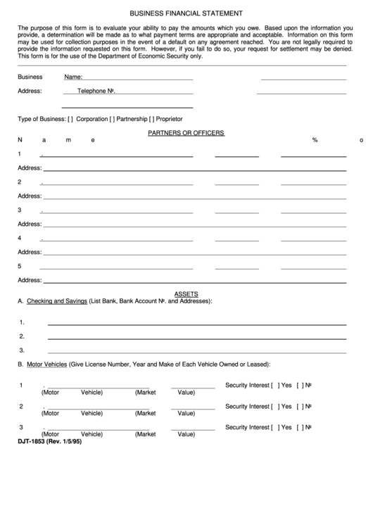 Business Financial Statement Form