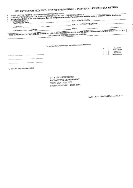 Extension Request Form - Individual Income Tax Return - 2005 Printable pdf
