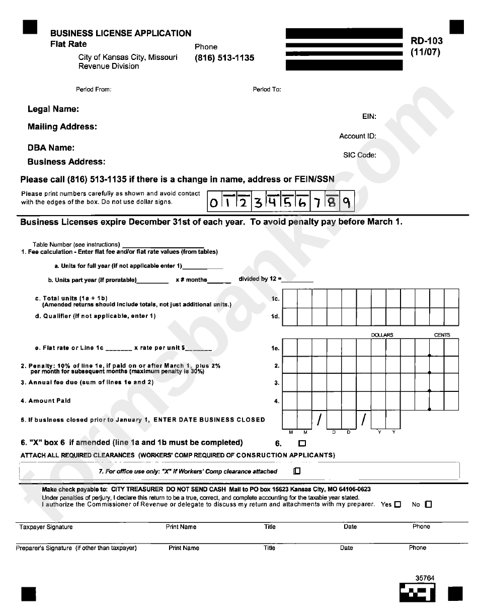 Form Rd-103 - Business License Application - Instruction