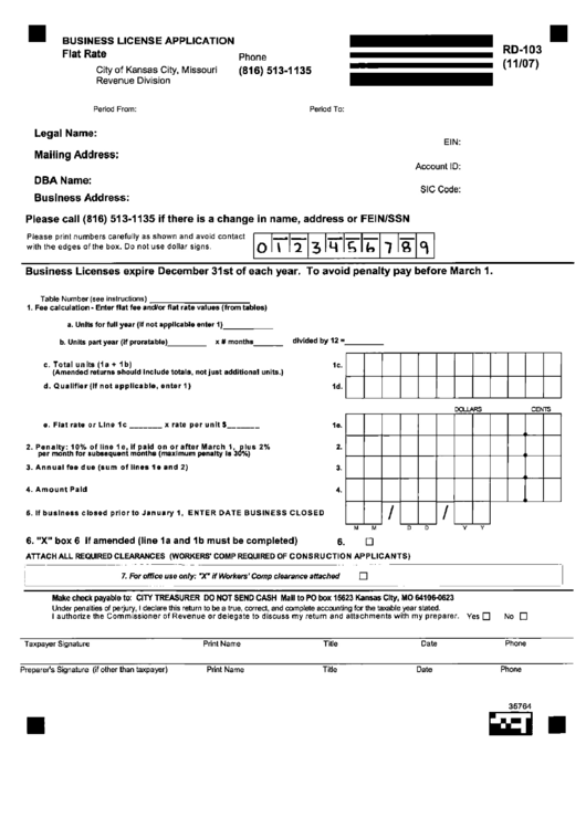 Form Rd-103 - Business License Application - Instruction Printable pdf